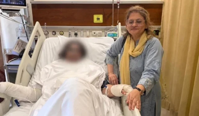 Hospital scene showing Dr Mahnoor Naseer receiving emergency medical care after acid attack in Quetta surgical ward.