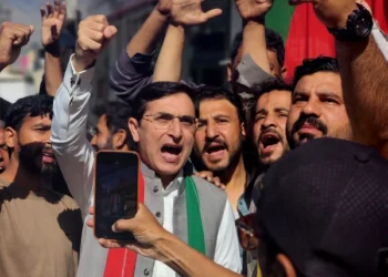 PTI Chairman Barrister Gohar addresses media on Gilgit Baltistan Elections. PHOTO BY THE AZB