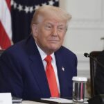 US President Donald Trump speaking about trade and tariff policies.