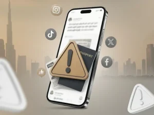 Dubai immigration authority GDRFA officers addressing crackdown on fake visa services promoted on social media platforms.