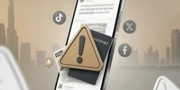 Dubai immigration authority GDRFA officers addressing crackdown on fake visa services promoted on social media platforms.