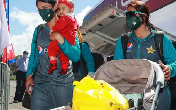 International Cricket Council logo with women cricketers training during ICC maternity guideline announcement