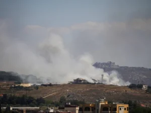 Smoke and destruction in southern Lebanon after Israeli airstrikes ahead of the Israel-Hezbollah ceasefire.