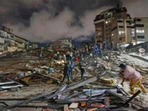 Emergency responders conduct rescue operations following twin earthquakes in Caracas, Venezuela.