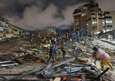 Emergency responders conduct rescue operations following twin earthquakes in Caracas, Venezuela.