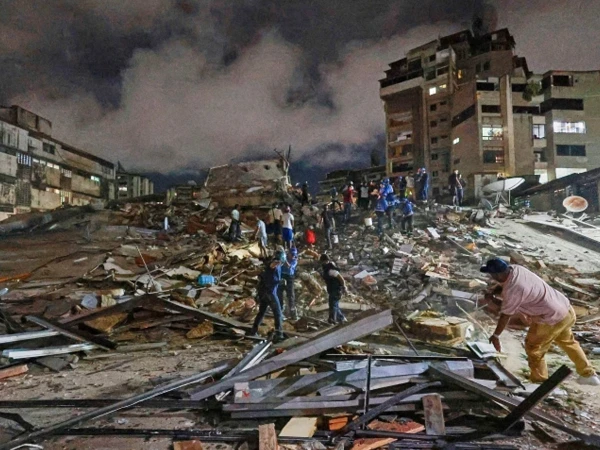 Emergency responders conduct rescue operations following twin earthquakes in Caracas, Venezuela.