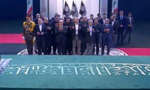 Prime Minister Shehbaz Sharif and Field Marshal Asim Munir paying tribute at Ayatollah Ali Khamenei funeral in Tehran.