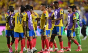 Jhon Arias celebrates Colombia's winning goal during the FIFA World Cup match against Ghana.