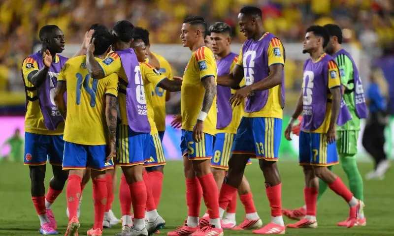Jhon Arias celebrates Colombia's winning goal during the FIFA World Cup match against Ghana.