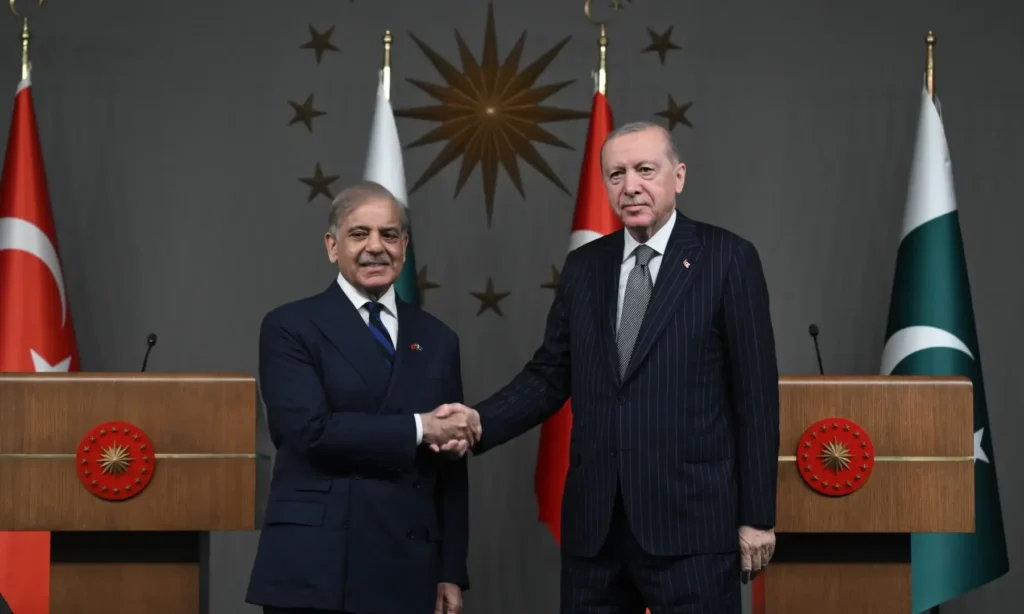 Prime Minister Shehbaz Sharif and Turkish President Recep Tayyip Erdo?an during a joint press conference in Istanbul.