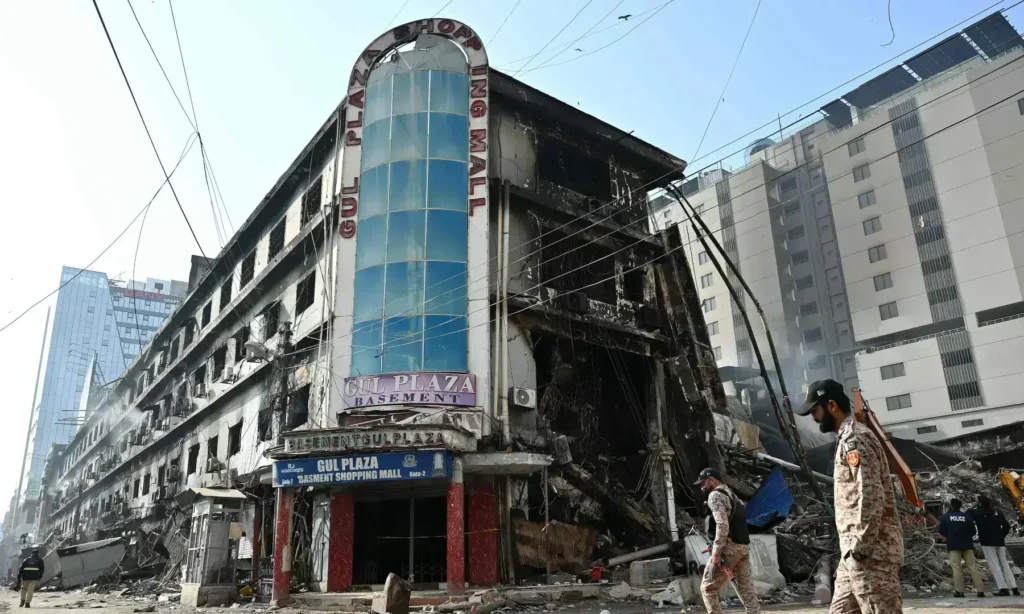 Gul Plaza shopping centre in Karachi after the deadly fire that killed 72 people.