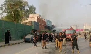 Scene after a suspected drone strike in Hassan Khel subdivision on the outskirts of Peshawar