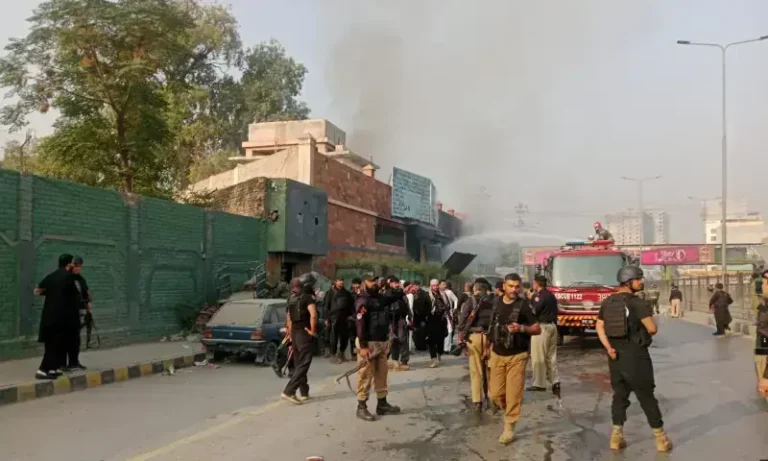 Scene after a suspected drone strike in Hassan Khel subdivision on the outskirts of Peshawar