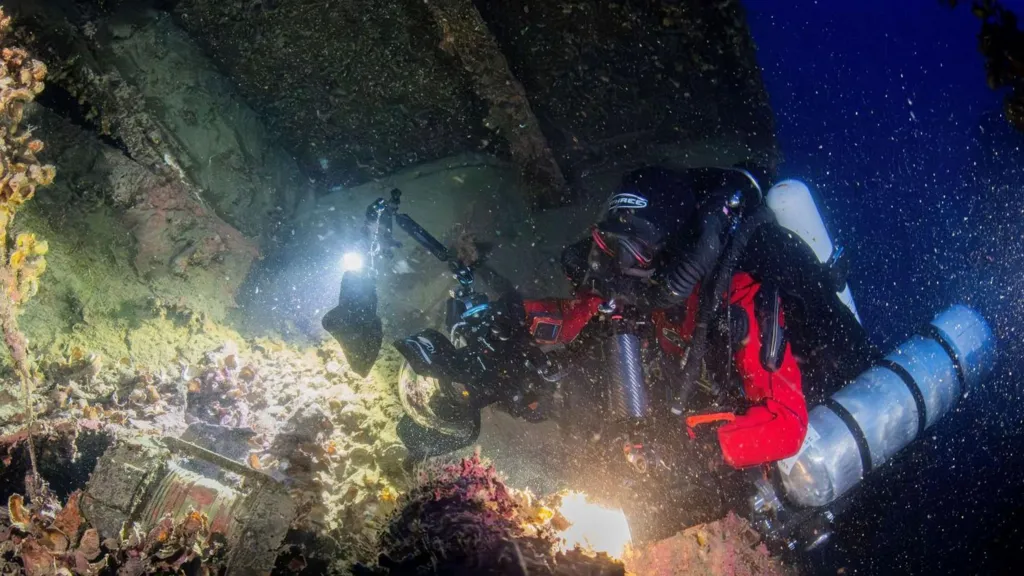 Historic artefacts recovered from the wreck of HMHS Britannic during a deep-sea expedition in Greece.