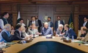 Interior Minister Mohsin Naqvi holds talks with business leaders from Khyber Pakhtunkhwa and Balochistan on security and economic issues.