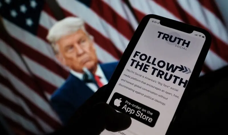 Truth Social logo displayed as Trump Media launches the Truth API data service for banks and trading firms.