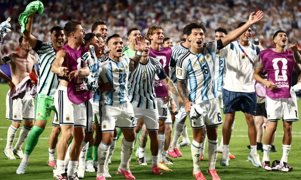 Argentina forward Julian Alvarez celebrates his stunning extra-time goal during the FIFA World Cup quarter-final against Switzerland.