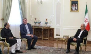 President Masoud Pezeshkian welcomes Pakistan's Ambassador Imran Ahmed Siddiqui during a credentials ceremony in Tehran.