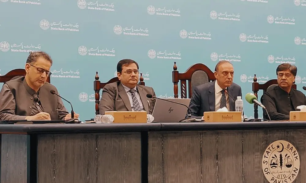 State Bank of Pakistan Governor Jameel Ahmad speaking about Pakistan’s GDP growth, inflation and foreign exchange reserves.