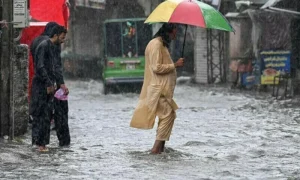 Rescue 1122 personnel carry out emergency operations following rain-related incidents in Punjab.