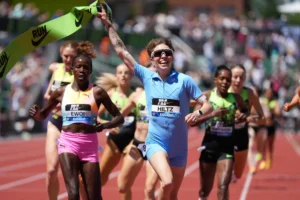 Female athletes compete during a European Athletics event under new broadcasting guidelines.