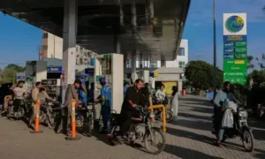 Fuel pumps at a petrol station as PTI and PPP react to the government's latest petroleum price hike in Pakistan.