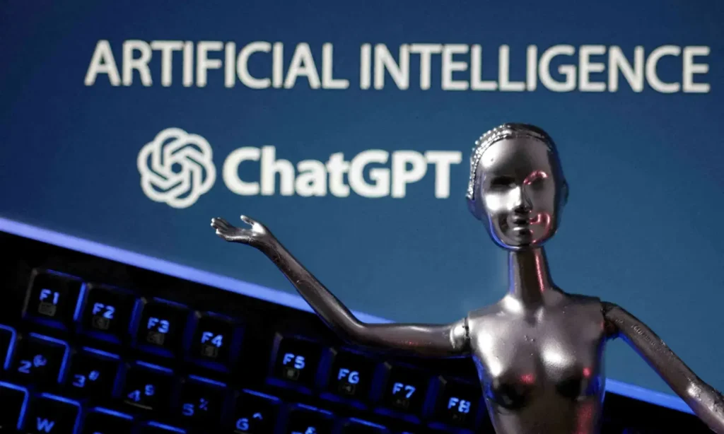 Person using an AI chatbot on a computer while researchers study its impact on cognitive skills.