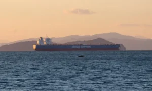 Oil tanker sailing through the Bab el Mandeb Strait amid Red Sea security tensions