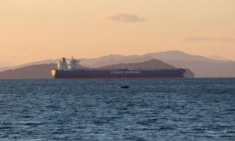 Oil tanker sailing through the Bab el Mandeb Strait amid Red Sea security tensions