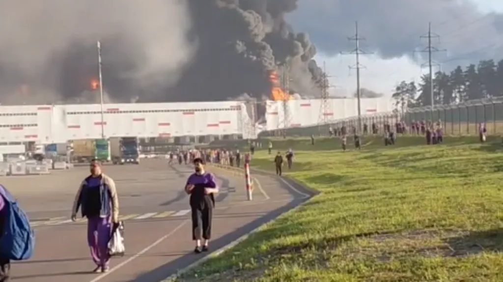Emergency crews respond after a Ukrainian drone attack in Russia's Tambov region.
