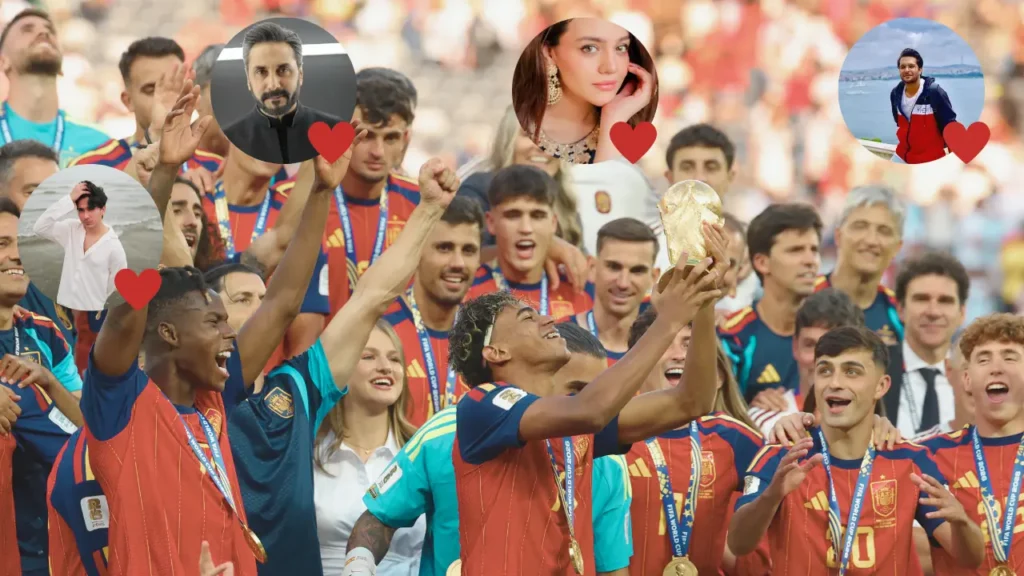 Pakistani celebrities celebrate Spain's FIFA World Cup final victory over Argentina on social media.