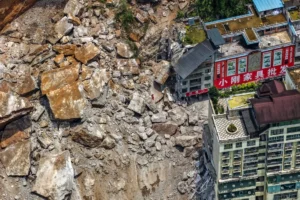 Emergency rescuers working at the site of a landslide in Chongqing, southwestern China.