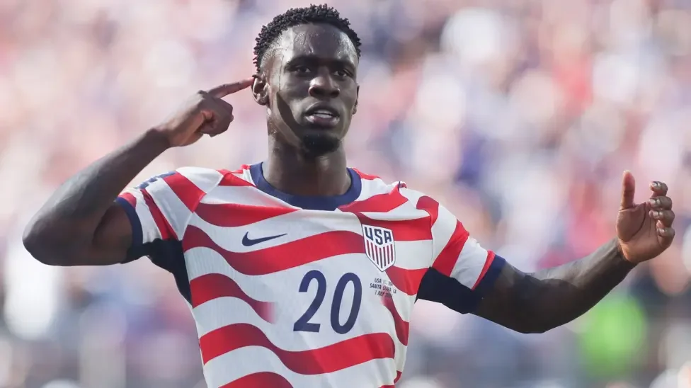 USA striker Folarin Balogun reacts during the FIFA World Cup after becoming eligible to face Belgium following the suspension of his one-match ban.