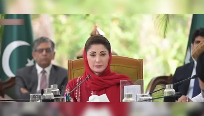 Punjab Chief Minister Maryam Nawaz speaking at the Paigham-e-Aman Committee meeting in Lahore.