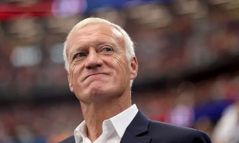 France coach Didier Deschamps watches from the touchline during the World Cup semi-final against Spain.