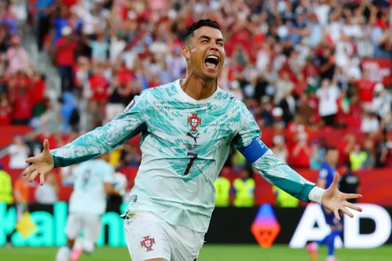 Portugal striker Goncalo Ramos celebrates his late winning goal against Croatia at the FIFA World Cup 2026.