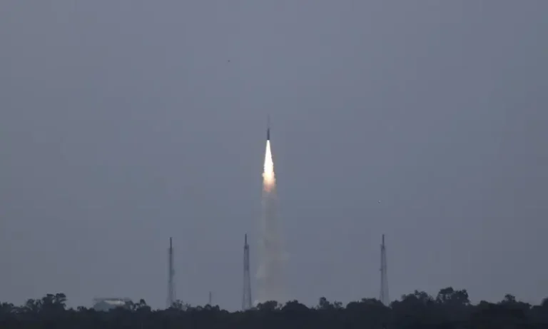 Skyroot Aerospace launches the Vikram-1 rocket from Sriharikota on India's first privately developed orbital mission.