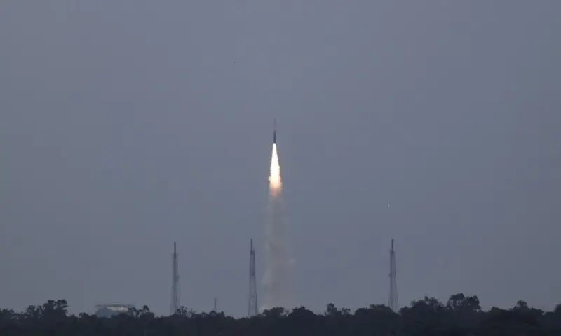 Skyroot Aerospace launches the Vikram-1 rocket from Sriharikota on India's first privately developed orbital mission.