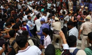 Police confront student protesters in New Delhi as demonstrators demand reforms following examination paper leak allegations.