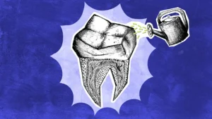 Illustration of a developing lab-grown human tooth created through regenerative dentistry research.