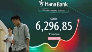 South Korea's Kospi index rises sharply as Samsung and SK Hynix lead an AI-driven stock market recovery.