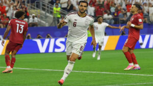 Spain midfielder Mikel Merino celebrates after scoring the winning goal against Portugal in the FIFA World Cup Round of 16.