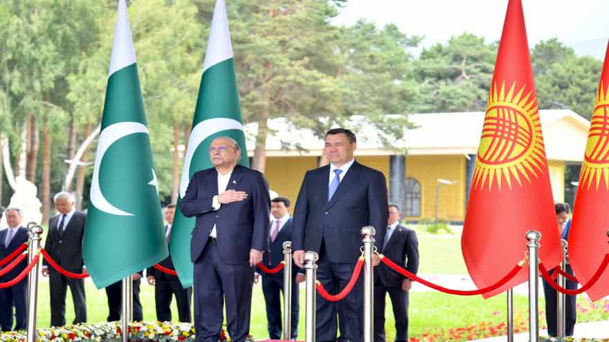 President Asif Ali Zardari and Kyrgyz President Sadyr Zhaparov discuss trade, investment and strategic cooperation in Bishkek.