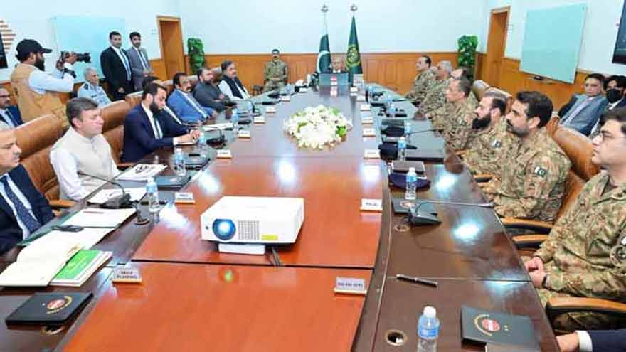 Prime Minister Shehbaz Sharif speaks during the National Action Plan Apex Committee meeting in Quetta.