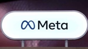 Meta logo displayed alongside AI chip technology representing the company's in-house processor initiative.