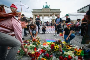 German police investigate the scene following the Berlin Pride attack near Tiergarten Park.