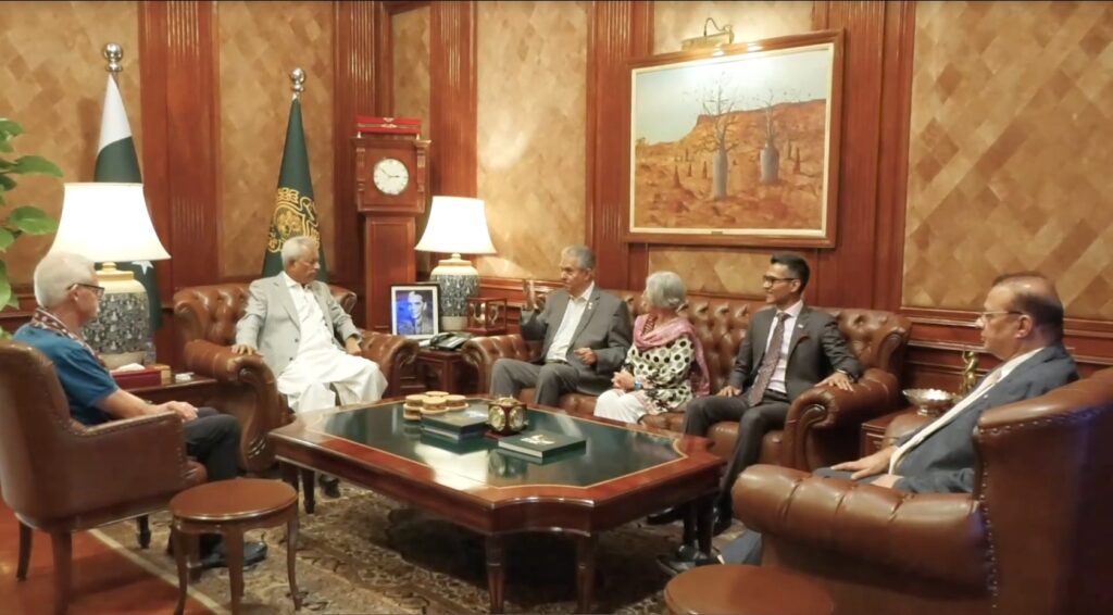 Sindh Governor Syed Muhammad Nihal Hashmi meeting Rotary International Director Jennifer Scott and her delegation at Governor House.