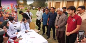 Governor Syed Muhammad Nihal Hashmi visits blood donation and health screening stalls during the launch of the Statewide Blood Donation and Public Health Drive 2026 at the Governor House.