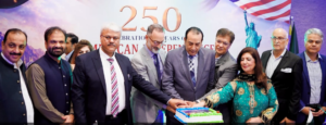 US Consul General Stetson Sanders and FPCCI leaders at the US Independence anniversary ceremony in Lahore.