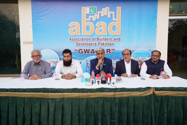 ABAD Chairman Muhammad Hassan Bakhshi speaking at a press conference in Gwadar about activating the Special Economic Zone.